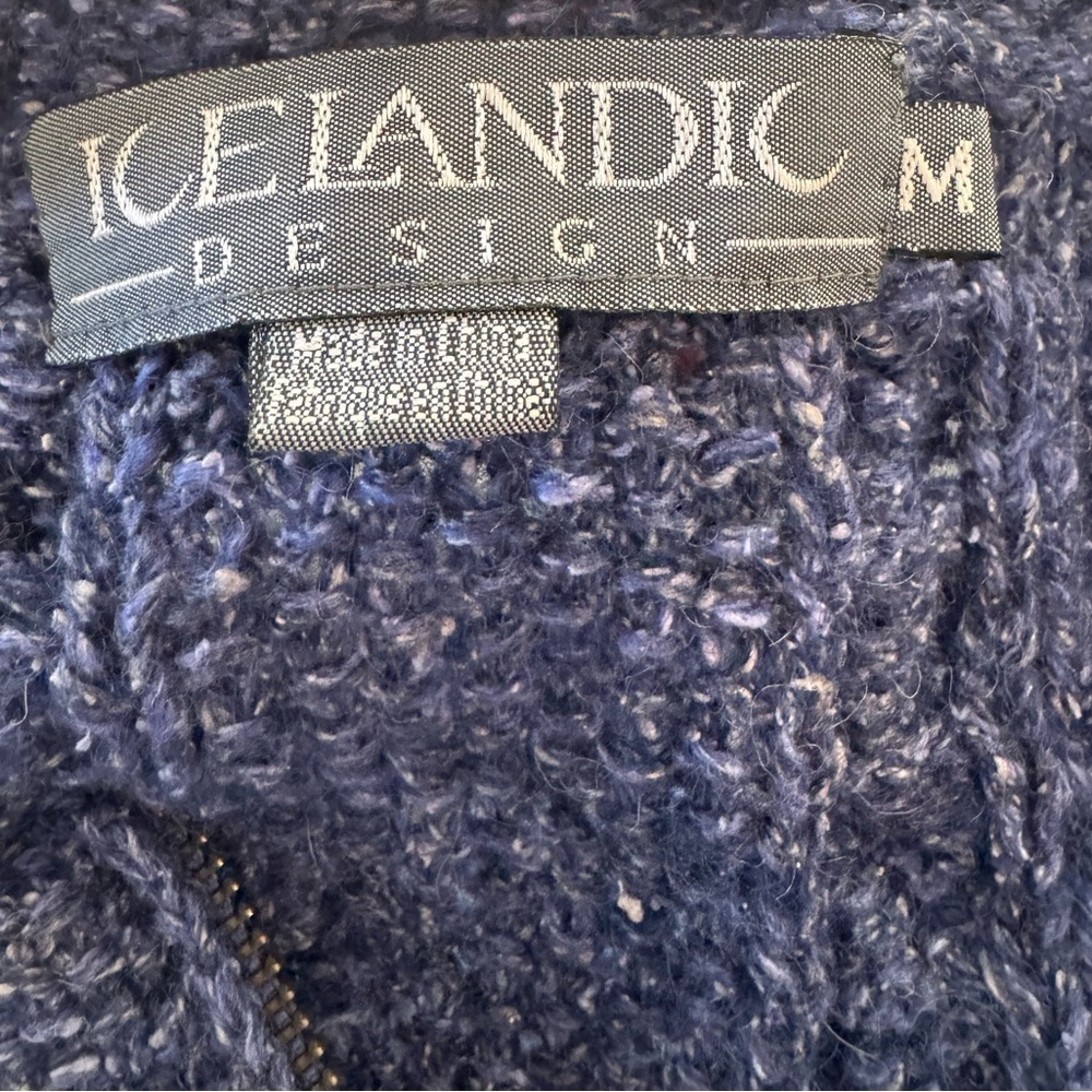 Icelandic Designs Blue Zip Cardigan Sweater, Womens M, Wool Blend Fisherman - Picture 9 of 11